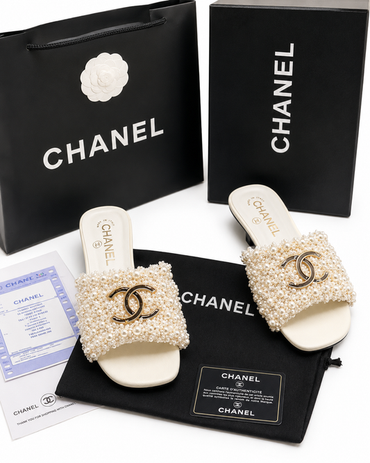 Chanel Pearl CC Slide Sandals