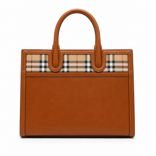 Burberry Check Leather Tote Bag