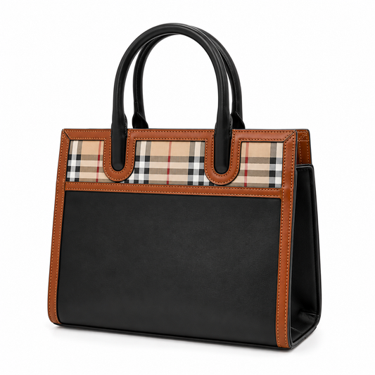 Burberry Check Leather Tote Bag
