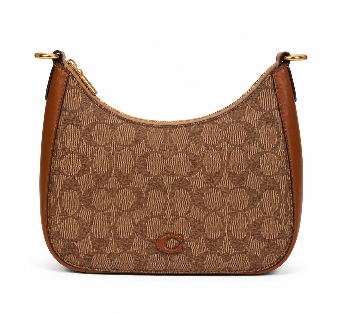 Quilted canvas shoulder bag with gold-tone chain strap, signature brown colorway